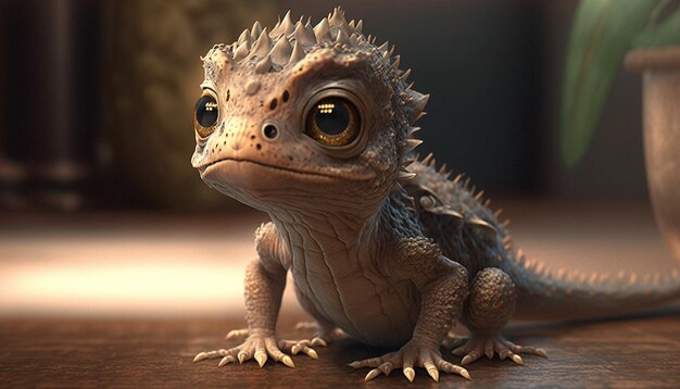 Cute Beautiful baby dragon sitting ai generator art image