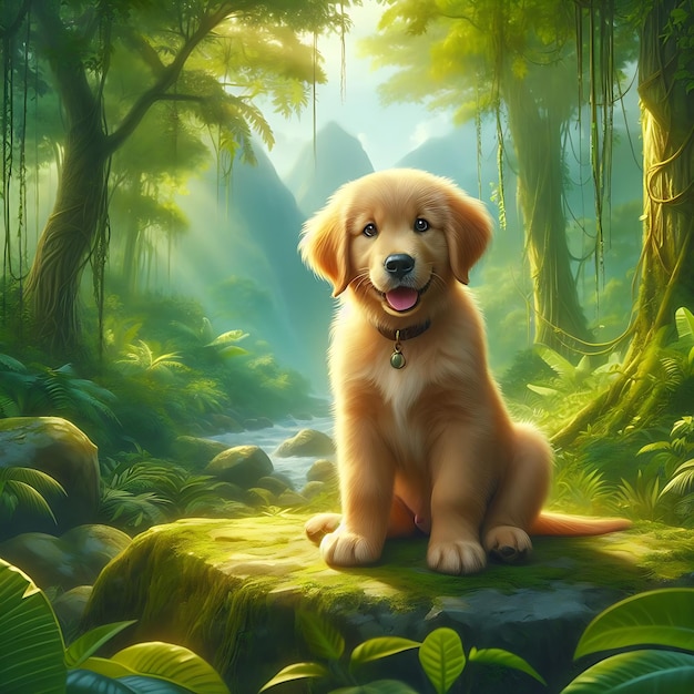 Photo cute and beautiful dog in green nature ai generated