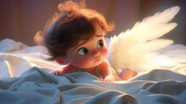 귀여운 아름다운 재미있는 아기 천사 어린이 키즈 애니메이션 스타일 만화 픽사 종교 성경 수호 천사 대천사 신생아