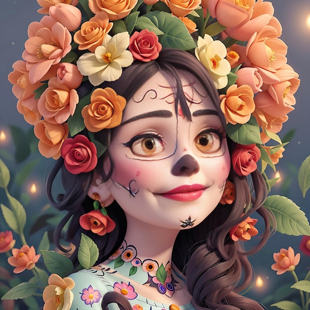 Cute Beautiful illustration of the Day of the Dead