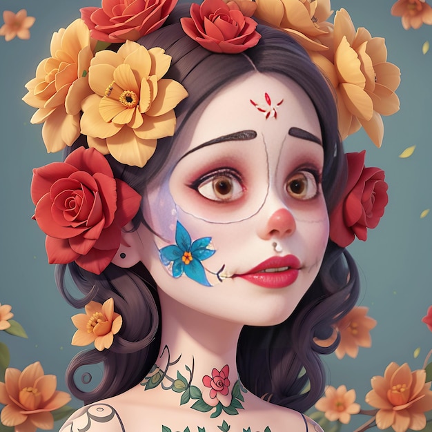 Cute Beautiful illustration of the Day of the Dead
