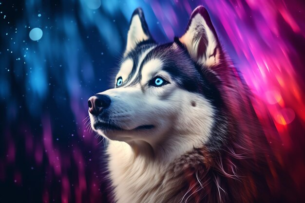 Cute beautiful siberian husky dog portrait for advertising with copy space