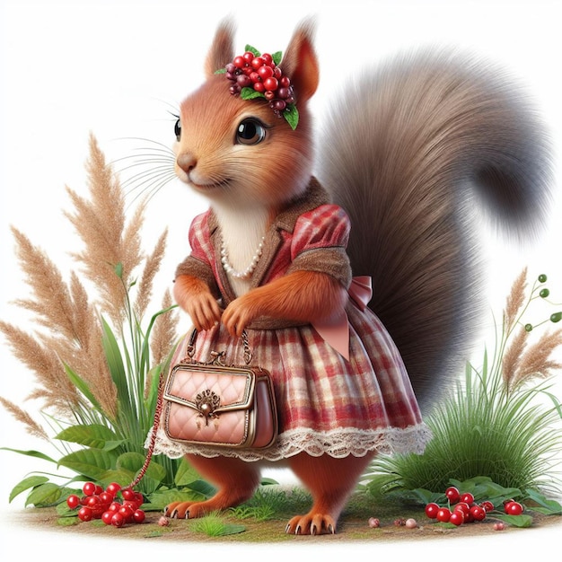 Photo cute and beautiful squirrel with a bag business squirrel lady squirrel beautiful picture