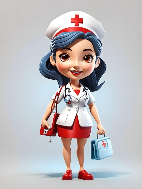 cute beautifull medical staff 3d character with nurse uniform