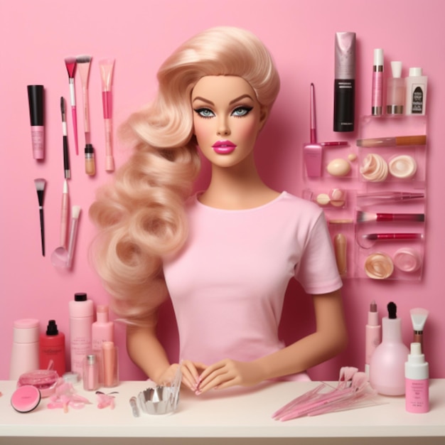 Cute Beauty Salon pink plastic doll portrait