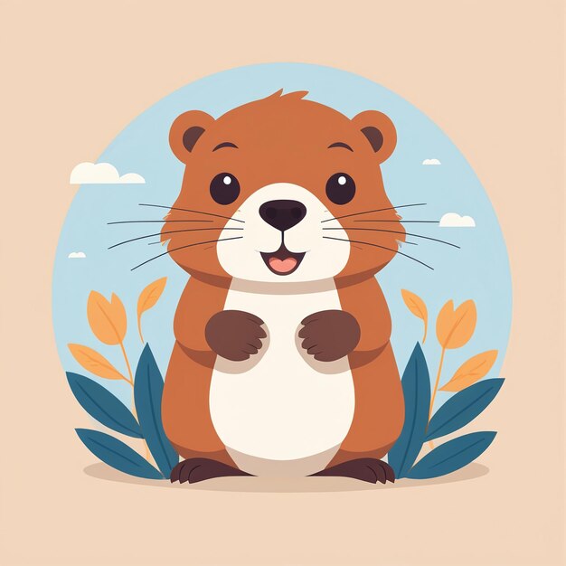 Cute beaver cartoon animal illustration