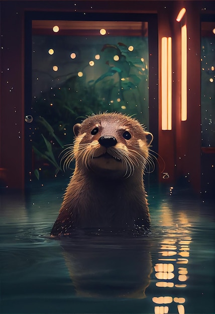 Cute beaver in water