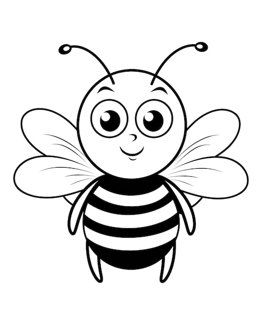 Photo cute bee cartoon character mascot in outline