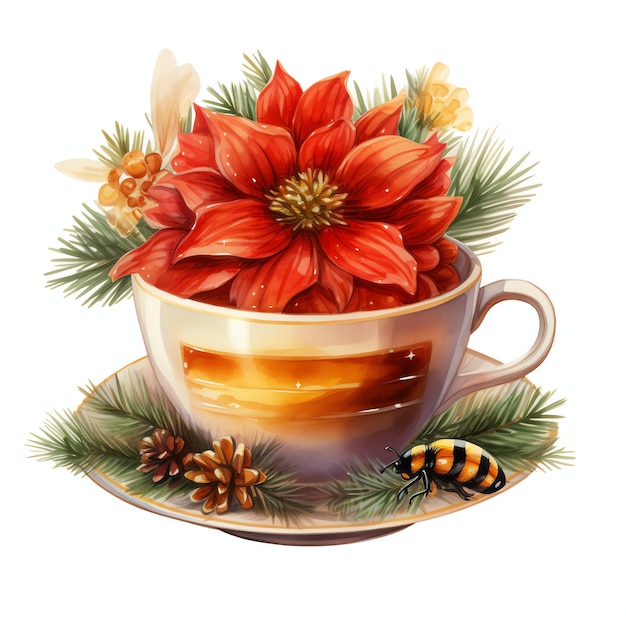 cute Bee christmas holiday fantasy tea party watercolor