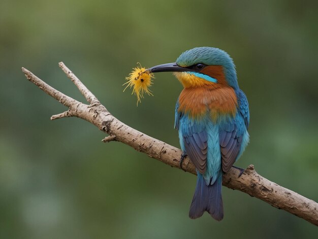 Photo cute beeeater colorful bird sitting on the tree branch with blurred background