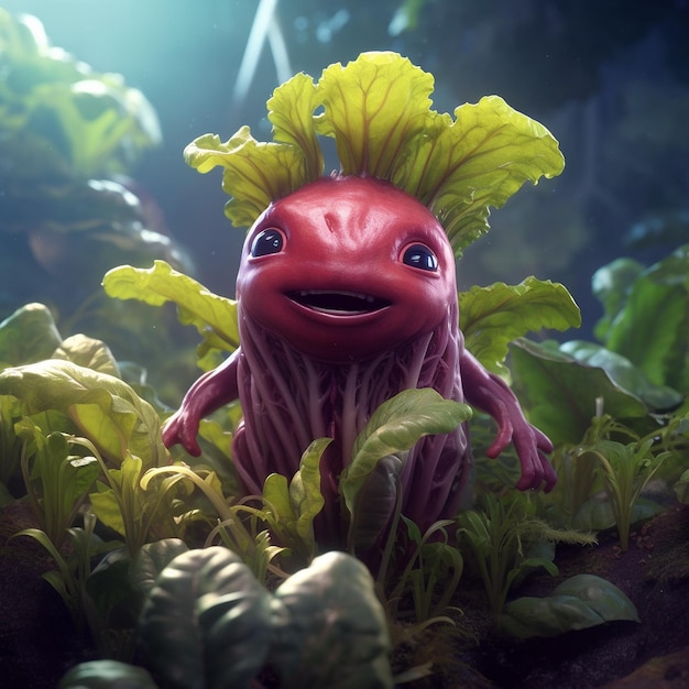 Cute beetroot creature with cute face