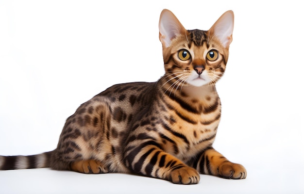 Cute Bengal cat on white background