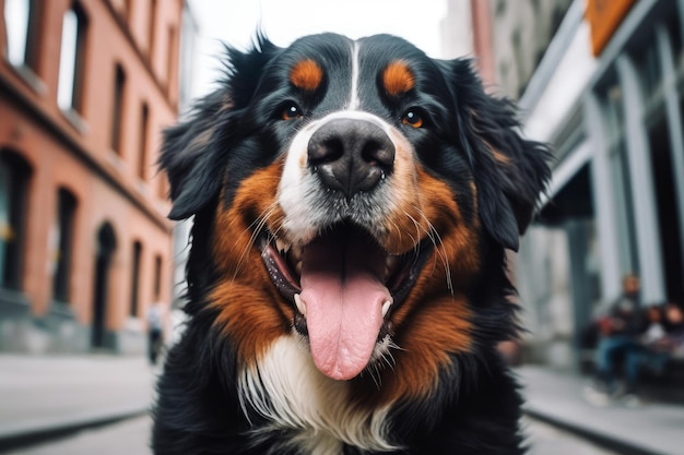 Cute bernese mountain dog at city Generate Ai