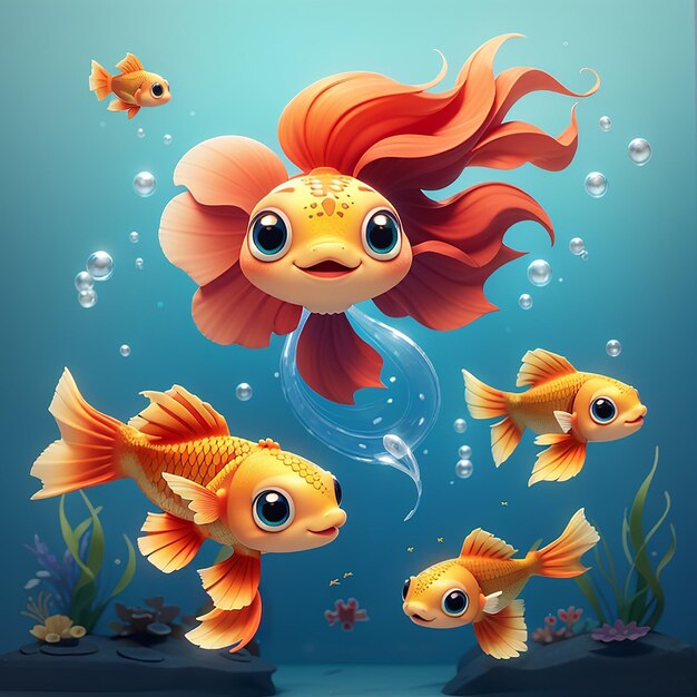 Cute Betta Guppy Fish Cartoon Vector Icon Illustration Animal Nature Icon Concept Isolated Premium Vector Flat Cartoon Style