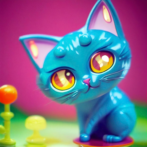 cute big-eyed blue cat 3d illustration