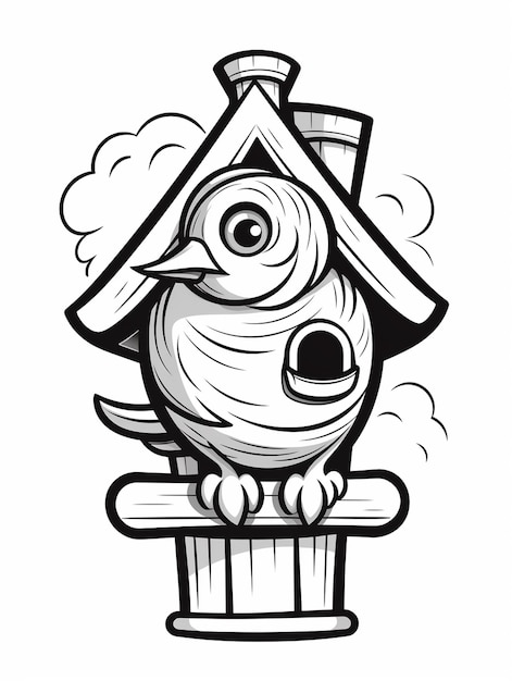 Cute bird home coloring page for kids