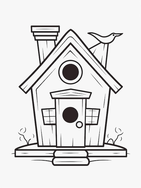 Cute bird home coloring page for kids