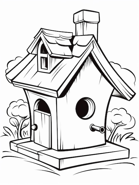 Cute bird home coloring page for kids