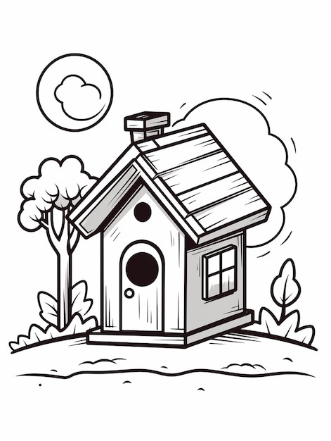 Cute bird home coloring page for kids