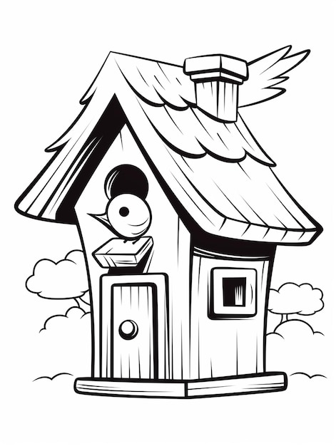 Cute bird home coloring page for kids