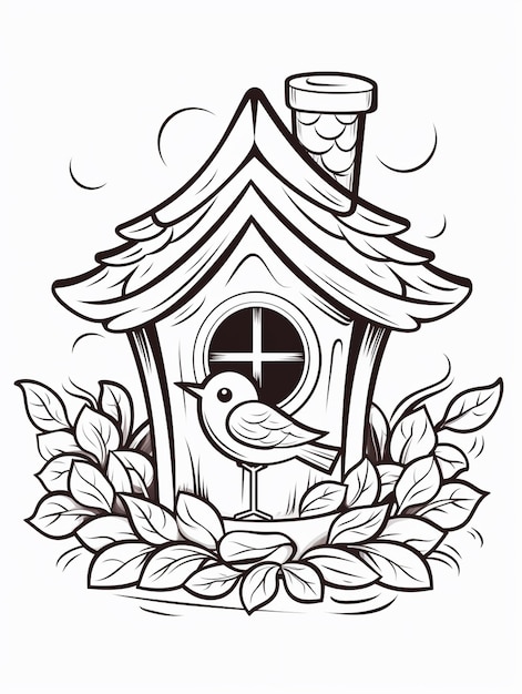 Cute bird home coloring page for kids