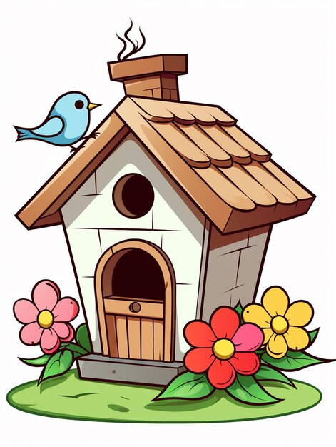 Cute bird home coloring page for kids