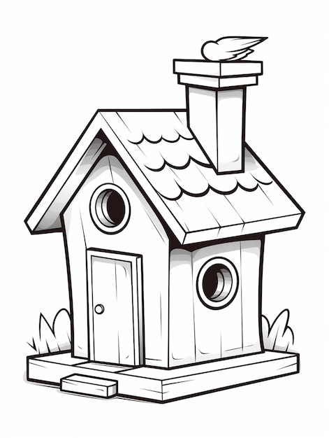 Cute bird home coloring page for kids