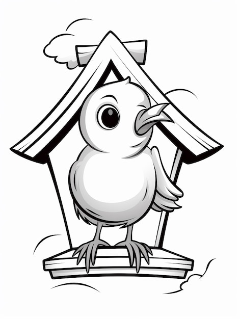 Cute bird home coloring page for kids