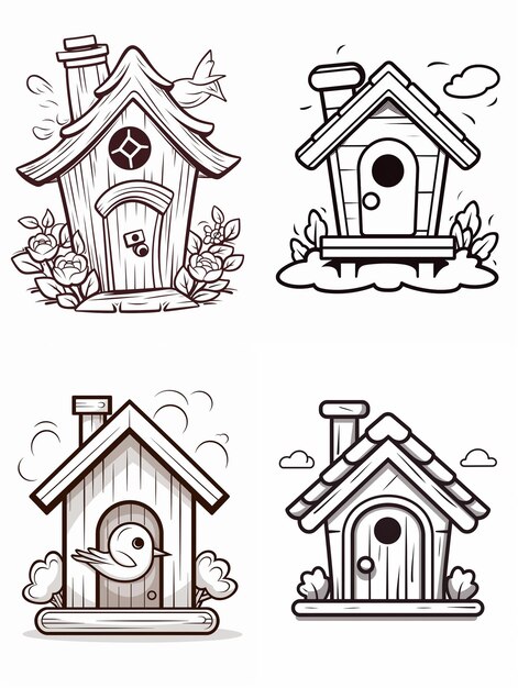 Cute bird home coloring page for kids