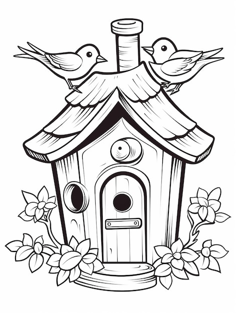 Cute bird home coloring page for kids