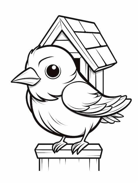 Cute bird home coloring page for kids