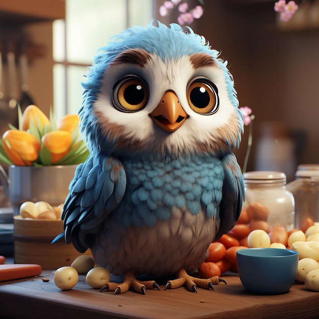 Cute Bird In Kitchen Cute Cartoon Illustration