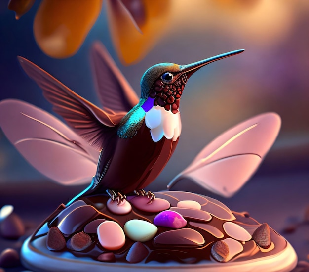 cute bird made of chocolate and vanilla close up