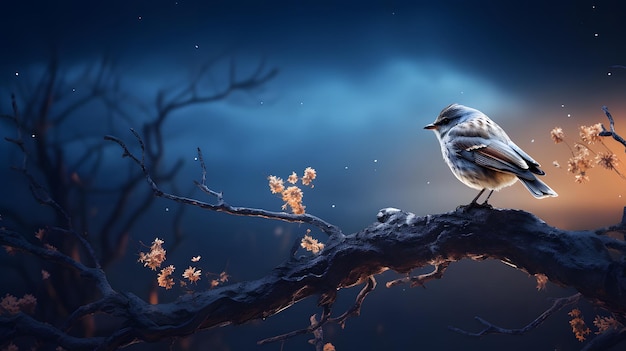 Cute bird perched in the forest tree background Generative AI