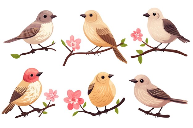 Photo cute bird stickers on white