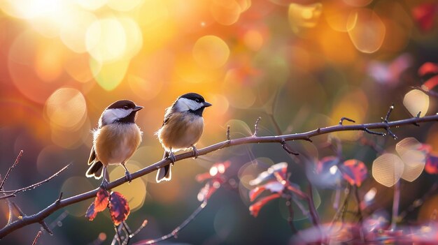 Photo cute bird on tall tree branch warm soft lighting amazing sun high detail