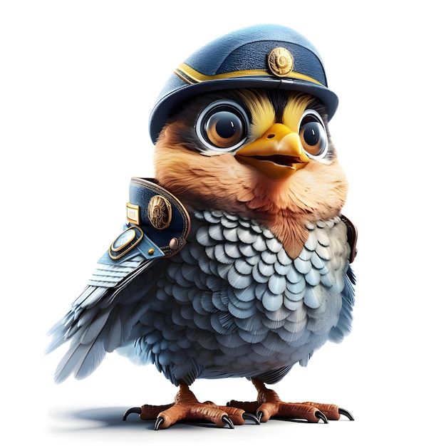 Cute bird wearing a pilot's hat and goggles 3D rendering