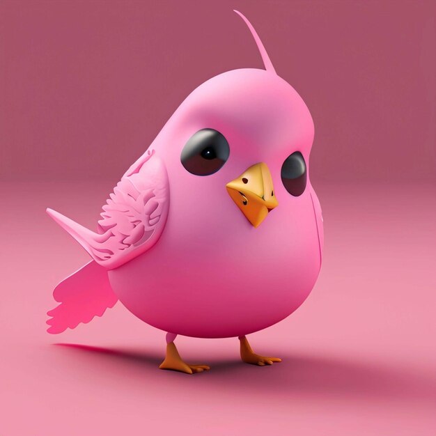 Фото Милая птица с розовым шарфом мультяшный персонаж на розовом фоне пастельных тонов генеративный ai