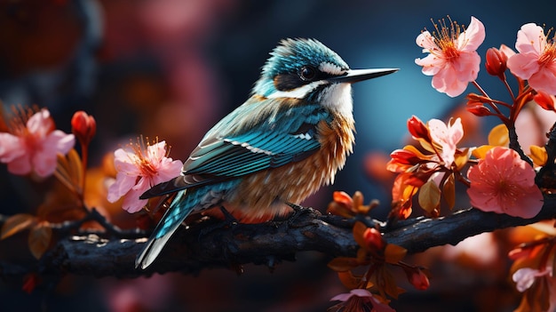 cute birds and flower on a branch
