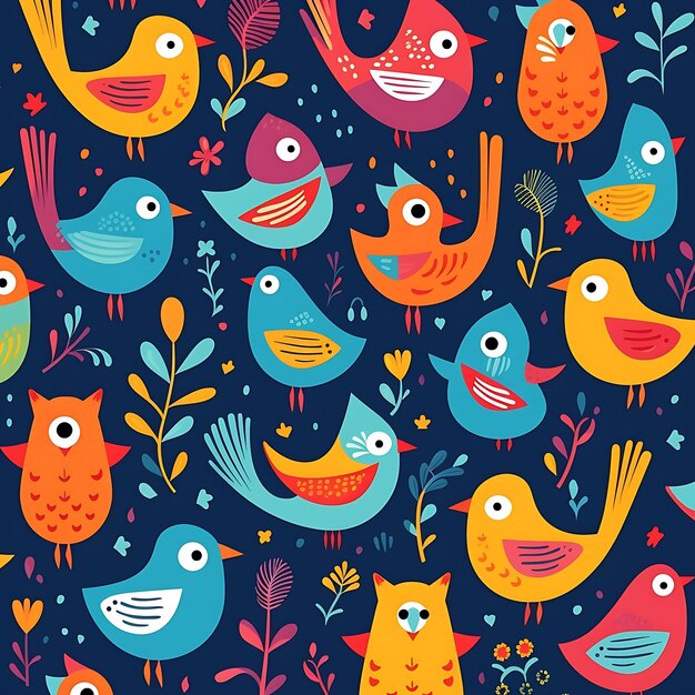 Cute birds and shapes pattern