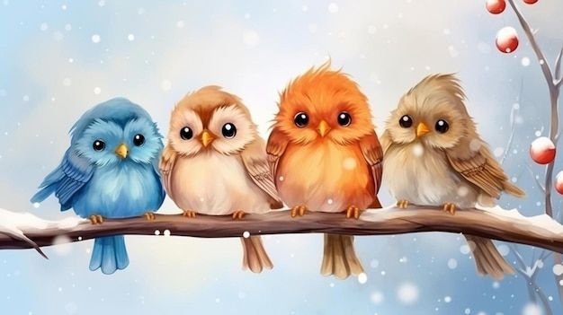 Photo cute birds in winter time