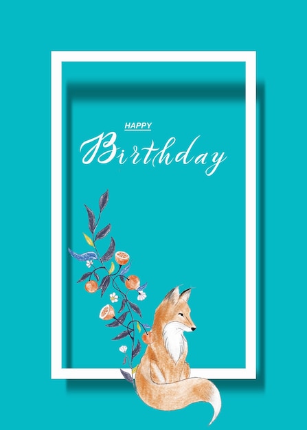 cute birthday card for kids with a fox