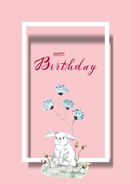 Photo cute birthday card for kids with rabbit