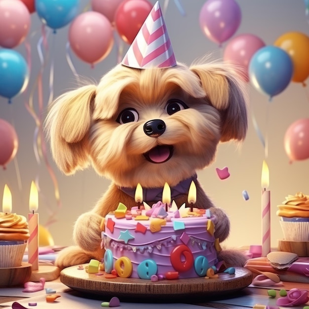 Cute Birthday dog Illustration AI GenerativexA