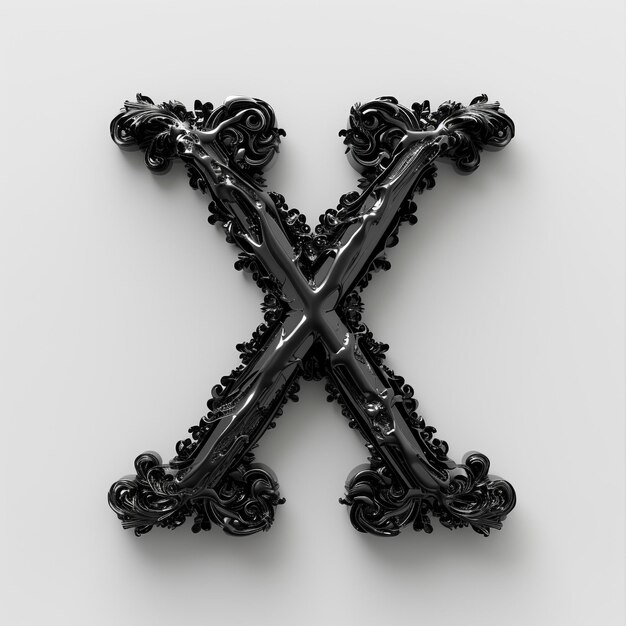 Фото Милый черный алфавит x в виде фрактала на белом фоне