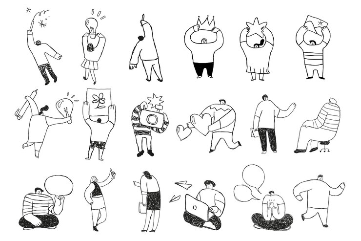 Photo cute black business png cartoon icons set