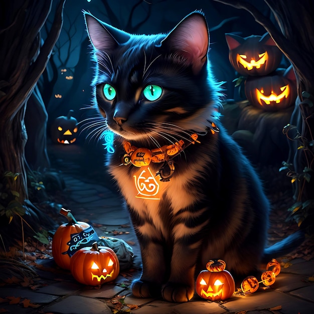 Cute Black Cat Halloween Ai Generative