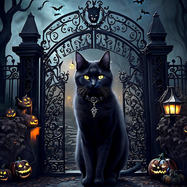 Cute Black Cat Halloween Ai Generative