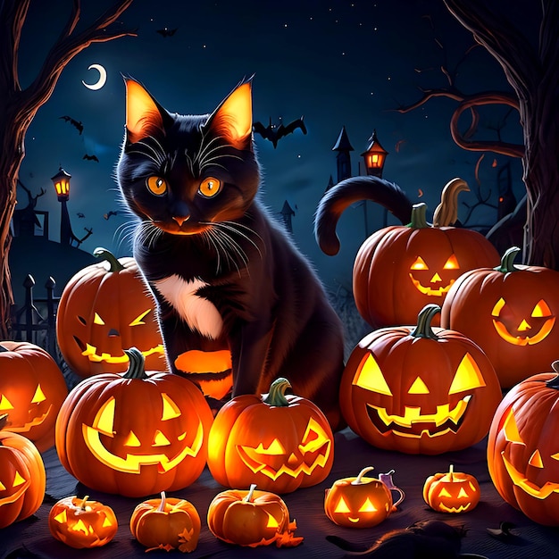 Cute Black Cat Halloween Ai Generative