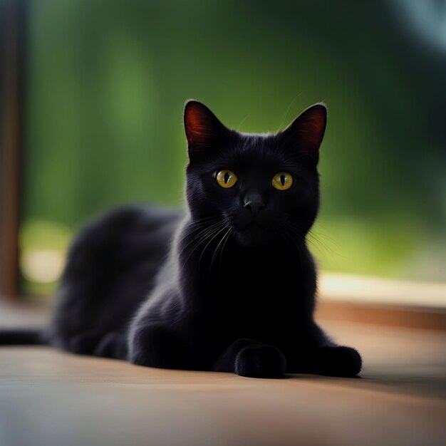 Cute black cat relaxing indoors